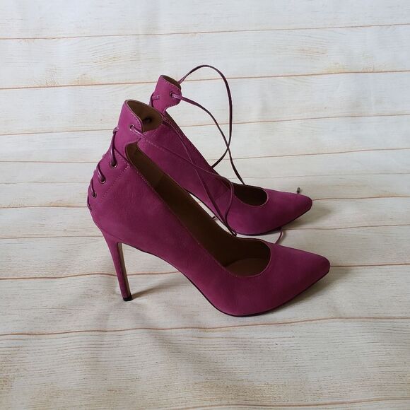 Nine West Ebba Leather Ankle Strap Pointy Toe Stiletto Heels Pumps Pink Size 8M - Picture 7 of 16